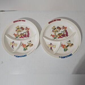 The Flintstones 10  Plastic Divided Dish Plates Vtg 1986 Set Of 2
